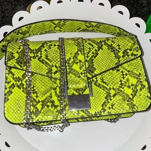 Zara sneak skin/ lime green cross mini bag